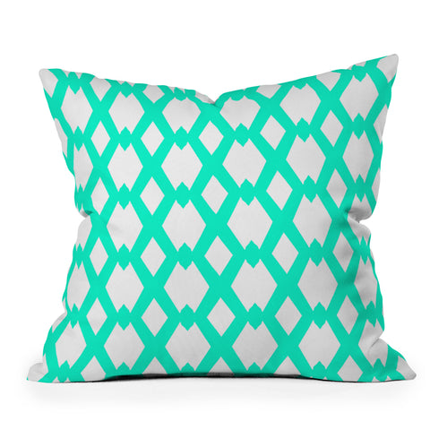 Lisa Argyropoulos Daffy Lattice Aqua Outdoor Throw Pillow