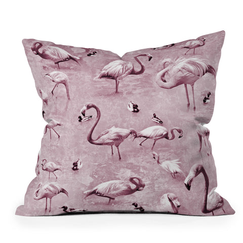 Lisa Argyropoulos Flamingos Vintage Rose Outdoor Throw Pillow