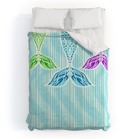 Lisa Argyropoulos Mermaids and Stripes Sea Duvet Cover