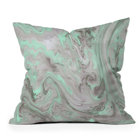 Lisa Argyropoulos Mint and Gray Marble Outdoor Throw Pillow