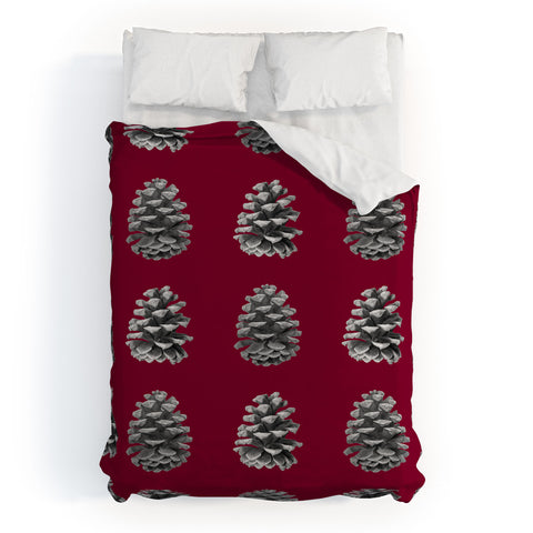 Lisa Argyropoulos Monochrome Pine Cones and Red Duvet Cover