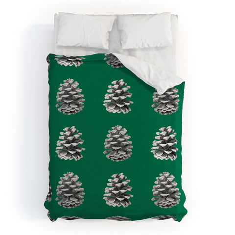 Lisa Argyropoulos Monochrome Pine Cones Green Duvet Cover