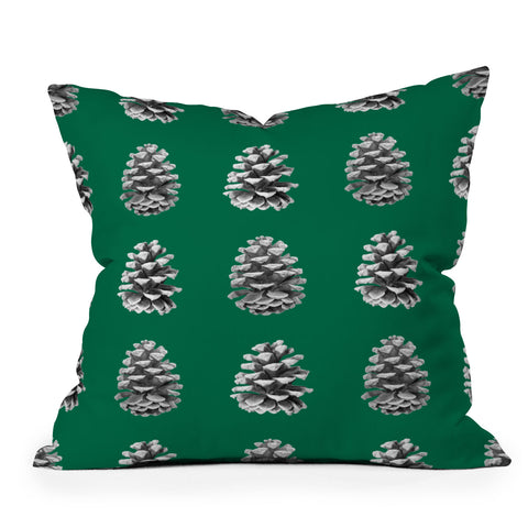 Lisa Argyropoulos Monochrome Pine Cones Green Outdoor Throw Pillow