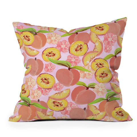 Lisa Argyropoulos Peaches On Pink Outdoor Throw Pillow