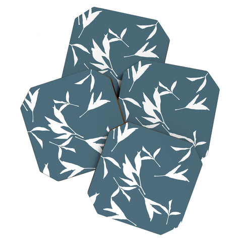 Lisa Argyropoulos Peony Leaf Silhouettes Blue Coaster Set