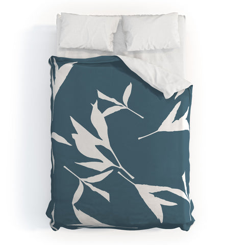 Lisa Argyropoulos Peony Leaf Silhouettes Blue Duvet Cover