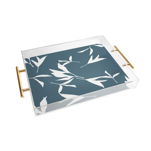 Lisa Argyropoulos Peony Leaf Silhouettes Blue Acrylic Tray