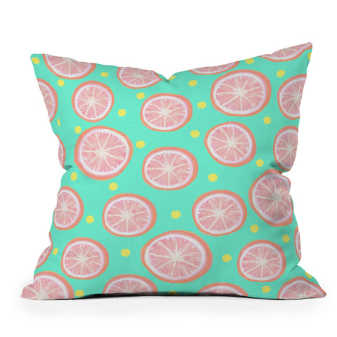 Lisa Argyropoulos Pink Grapefruit and Dots Outdoor Throw Pillow