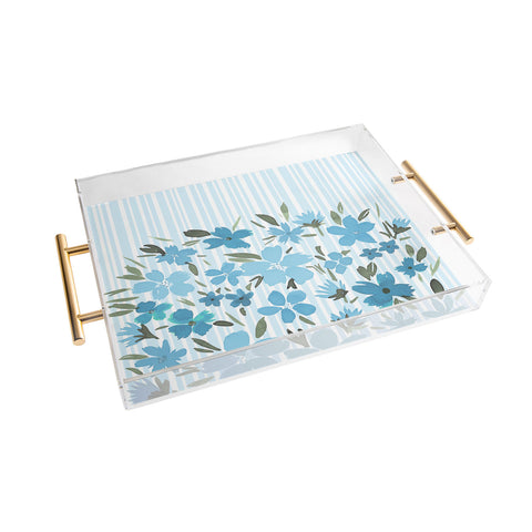 Lisa Argyropoulos Spring Floral And Stripes Blue Mist Acrylic Tray