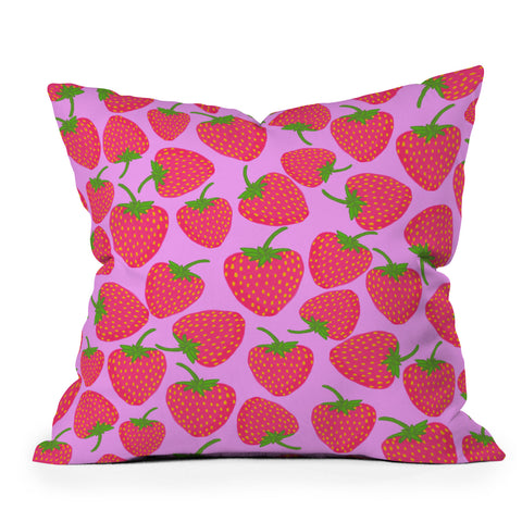 Lisa Argyropoulos Strawberry Sweet in Lavender Outdoor Throw Pillow