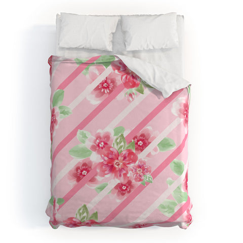 Lisa Argyropoulos Summer Blossoms Stripes Pink Duvet Cover