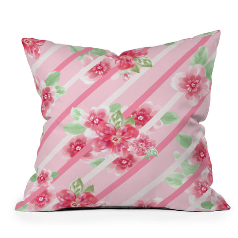 Lisa Argyropoulos Summer Blossoms Stripes Pink Outdoor Throw Pillow