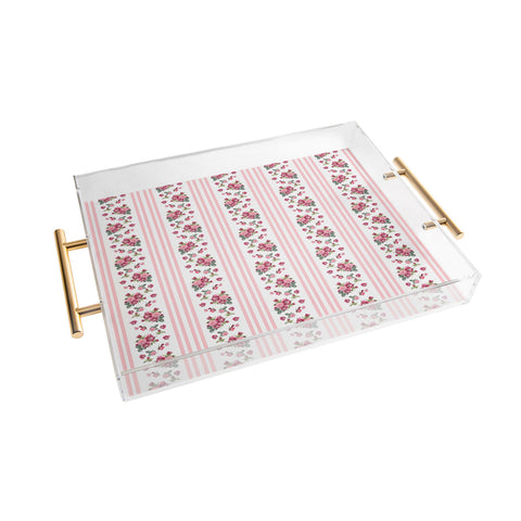 Lisa Argyropoulos Vintage Floral Stripes Pink Acrylic Tray