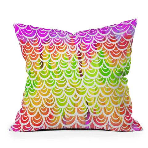 Lisa Argyropoulos Watercolor Rainbow Mermaid Outdoor Throw Pillow