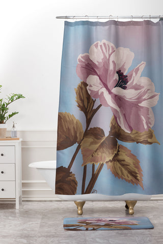 Lisa D Art Designs Vintage Begonia Botanical Shower Curtain And Mat