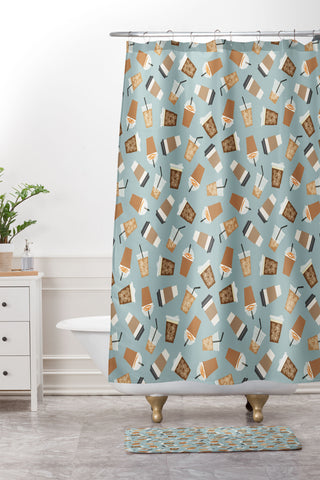 Little Arrow Design Co all the coffees dusty blue Shower Curtain And Mat