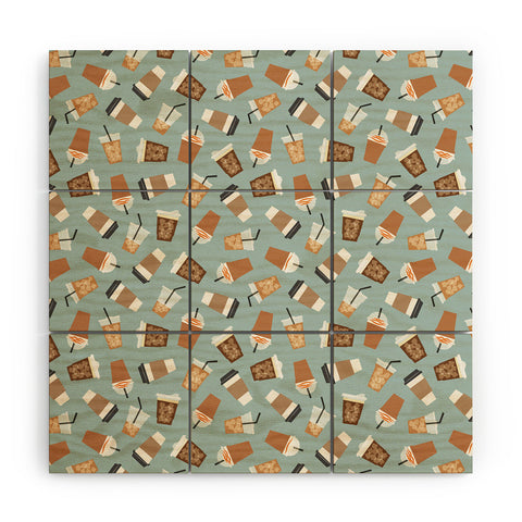 Little Arrow Design Co all the coffees dusty blue Wood Wall Mural