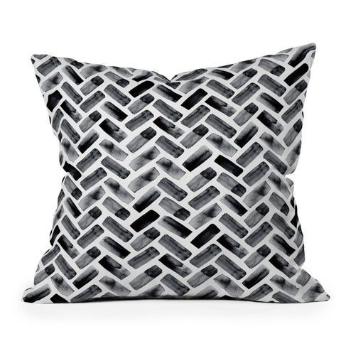 Little Arrow Design Co arcadia herringbone in black Outdoor Throw Pillow
