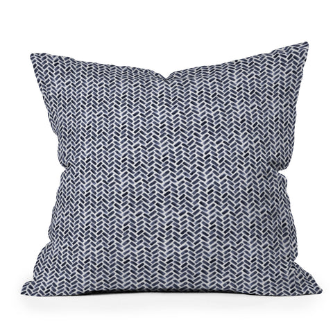 Little Arrow Design Co ARCADIA WATERCOLOR HERRINGBONE IN INDIGO Outdoor Throw Pillow