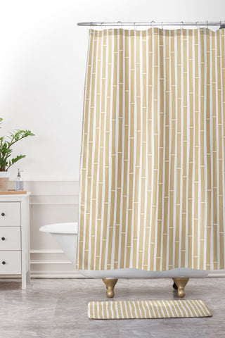 Little Arrow Design Co bamboo tiki gold Shower Curtain And Mat