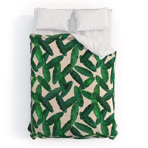 Little Arrow Design Co banana leaves on blush Duvet Cover