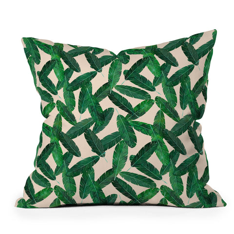 Little Arrow Design Co banana leaves on blush Outdoor Throw Pillow