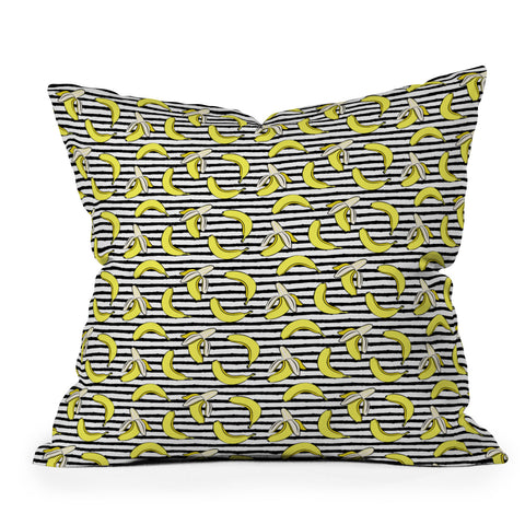 Little Arrow Design Co Bananas on Stripes Outdoor Throw Pillow