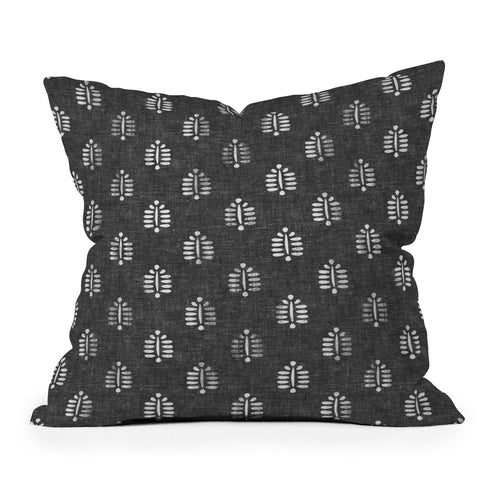 Little Arrow Design Co block print fern charcoal Outdoor Throw Pillow