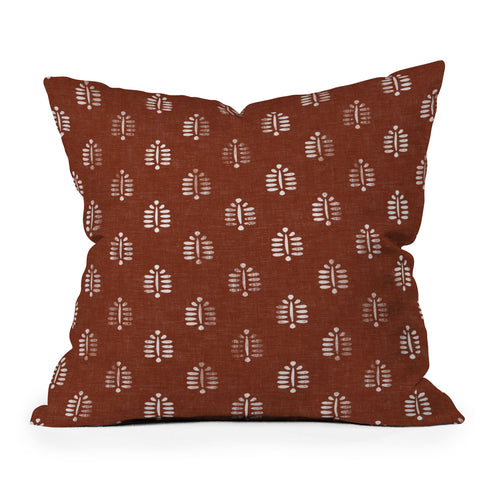 Little Arrow Design Co block print fern rust Outdoor Throw Pillow
