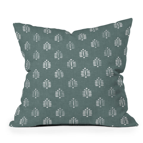 Little Arrow Design Co block print ferns teal Outdoor Throw Pillow