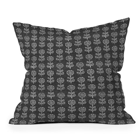 Little Arrow Design Co block print floral charcoal Outdoor Throw Pillow