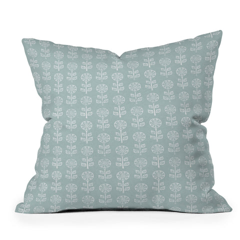 Little Arrow Design Co block print floral dusty blue Outdoor Throw Pillow