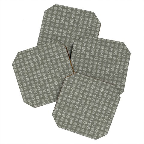 Little Arrow Design Co block print floral olive green Coaster Set