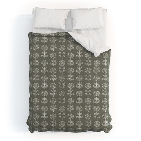 Little Arrow Design Co block print floral olive green Duvet Cover