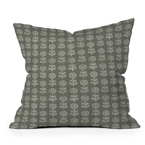 Little Arrow Design Co block print floral olive green Outdoor Throw Pillow