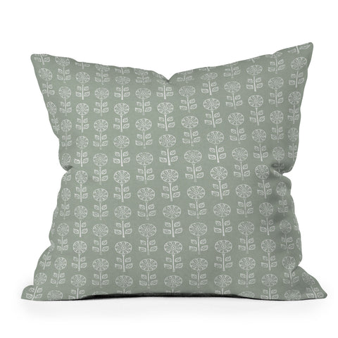 Little Arrow Design Co block print floral sage Outdoor Throw Pillow