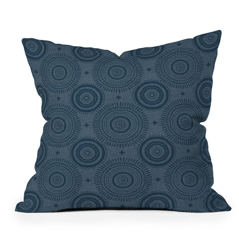 Little Arrow Design Co boho sun and stars dark blue Outdoor Throw Pillow