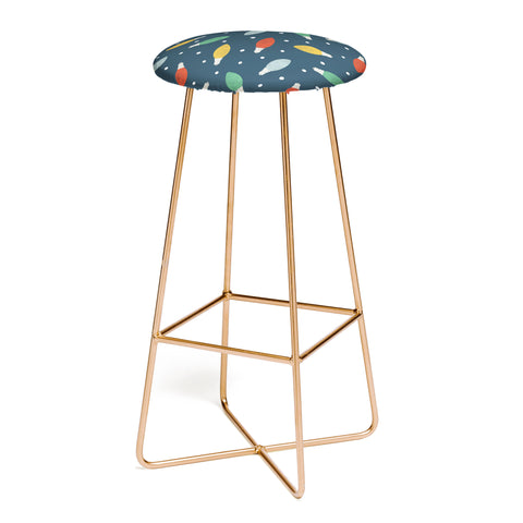 Little Arrow Design Co christmas light on blue Bar Stool