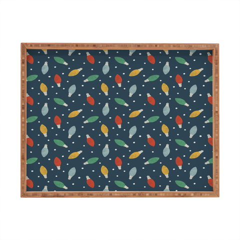 Little Arrow Design Co christmas light on blue Rectangular Tray