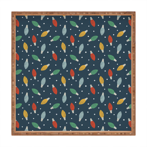 Little Arrow Design Co christmas light on blue Square Tray