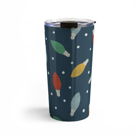 Little Arrow Design Co christmas light on blue Travel Mug