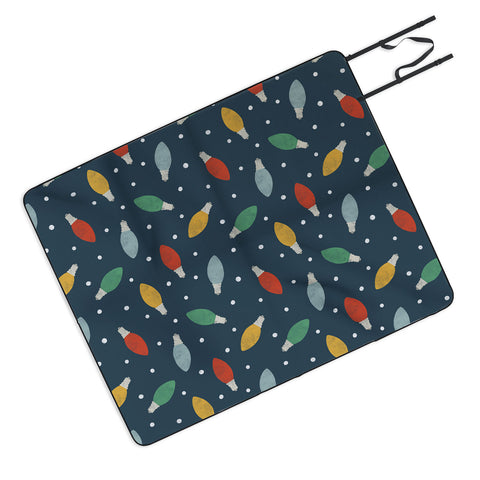 Little Arrow Design Co christmas light on blue Picnic Blanket