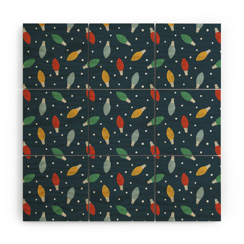Little Arrow Design Co christmas light on blue Wood Wall Mural