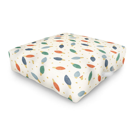 Little Arrow Design Co christmas lights on cream Outdoor Floor Cushion