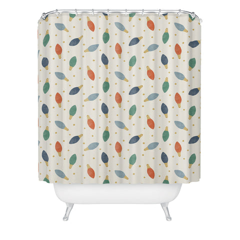Little Arrow Design Co christmas lights on cream Shower Curtain