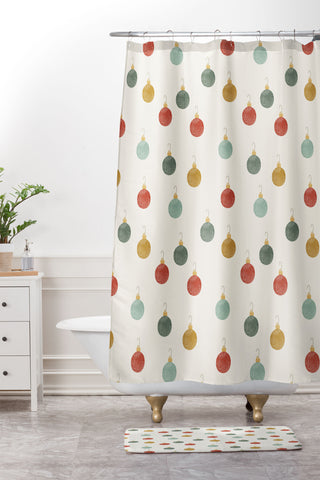 Little Arrow Design Co christmas ornaments on cream Shower Curtain And Mat