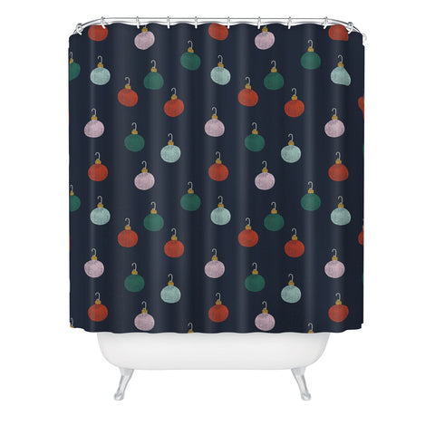 Little Arrow Design Co christmas ornaments on navy Shower Curtain