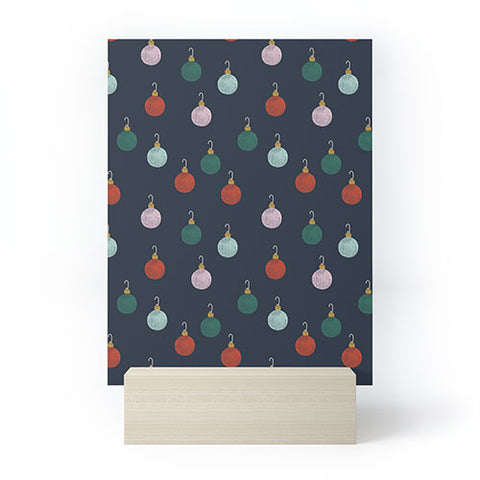 Little Arrow Design Co christmas ornaments on navy Mini Art Print
