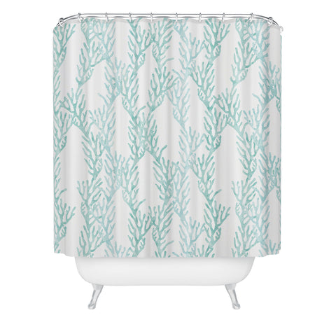 Little Arrow Design Co Coral in Seaglass Shower Curtain