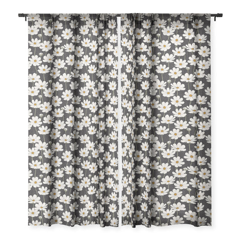 Little Arrow Design Co cosmos floral charcoal Sheer Window Curtain